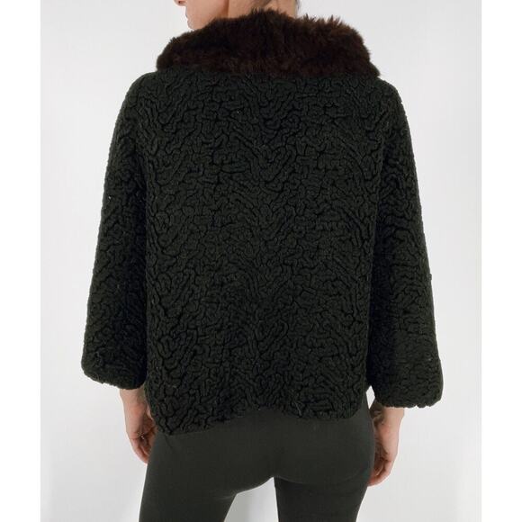 Vintage Fur Trim Black Pattern Winter Cape Size Small - Picture 3 of 6